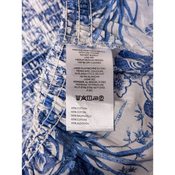 New Anthropologie Top Small Womens Blue Floral Cotton Smocked Peplum Blouse - Picture 8 of 8